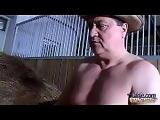 Young brunette wife cheating with her thick-dick father-in-law in a barn