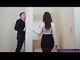 Busy chick in stockings getting fucked tru a gloryhole