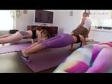 Teen besties having fun in yoga session and massive orgy