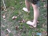 Blonde Chick Gets Her Feet Dirty Outside